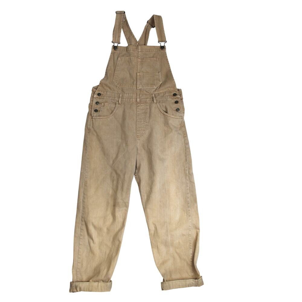 Free People Ziggy Overalls Womens Medium Tan Cotton Utility Carpenter Festival - Picture 2 of 8